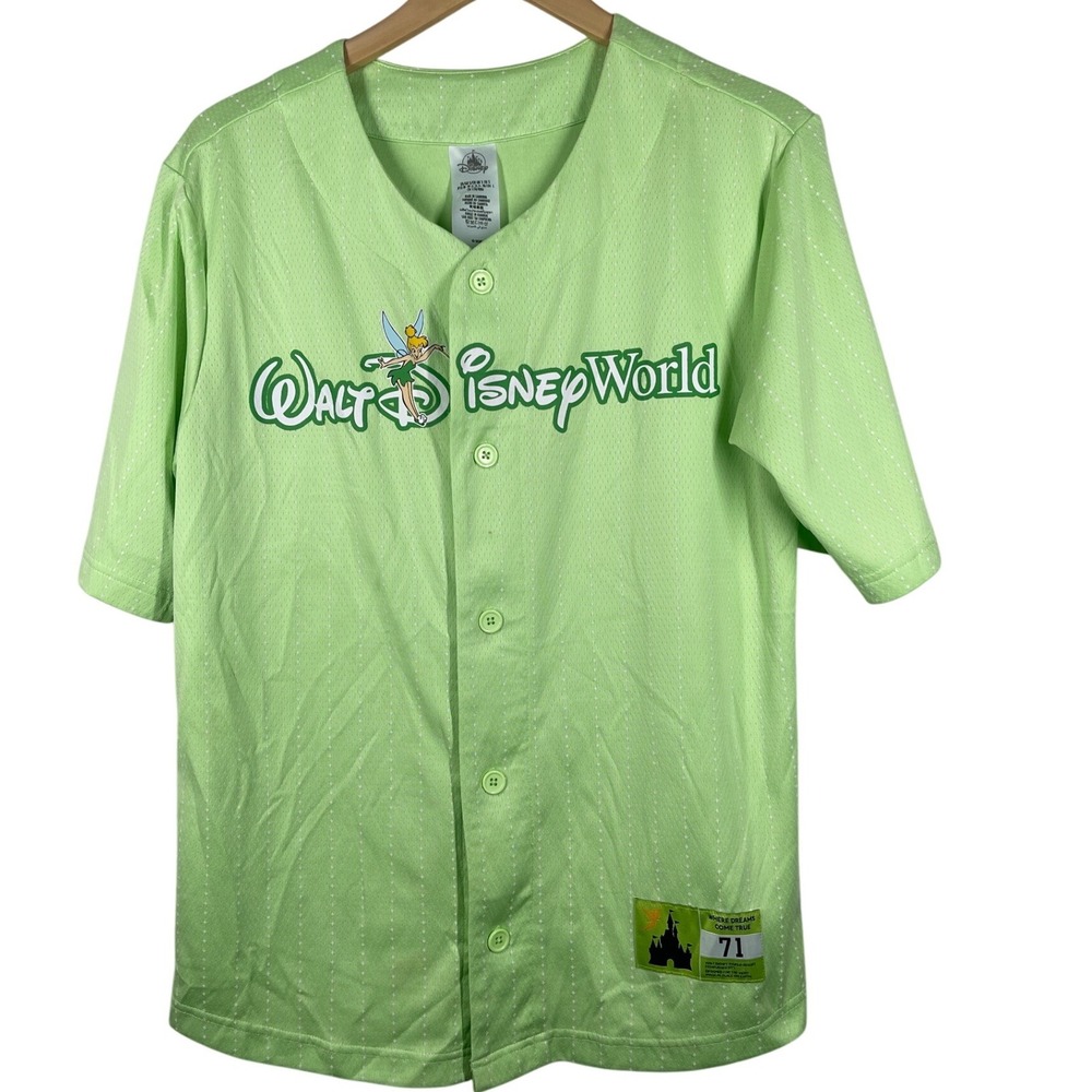 Disney World Tinker Bell Baseball Jersey Lime Green Mesh Tink 53 Small
